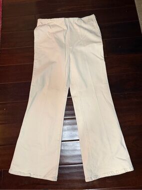 SPRWMN Stretch Denim Side Zipper Flare Pants - Cream/Off-White - Size XL